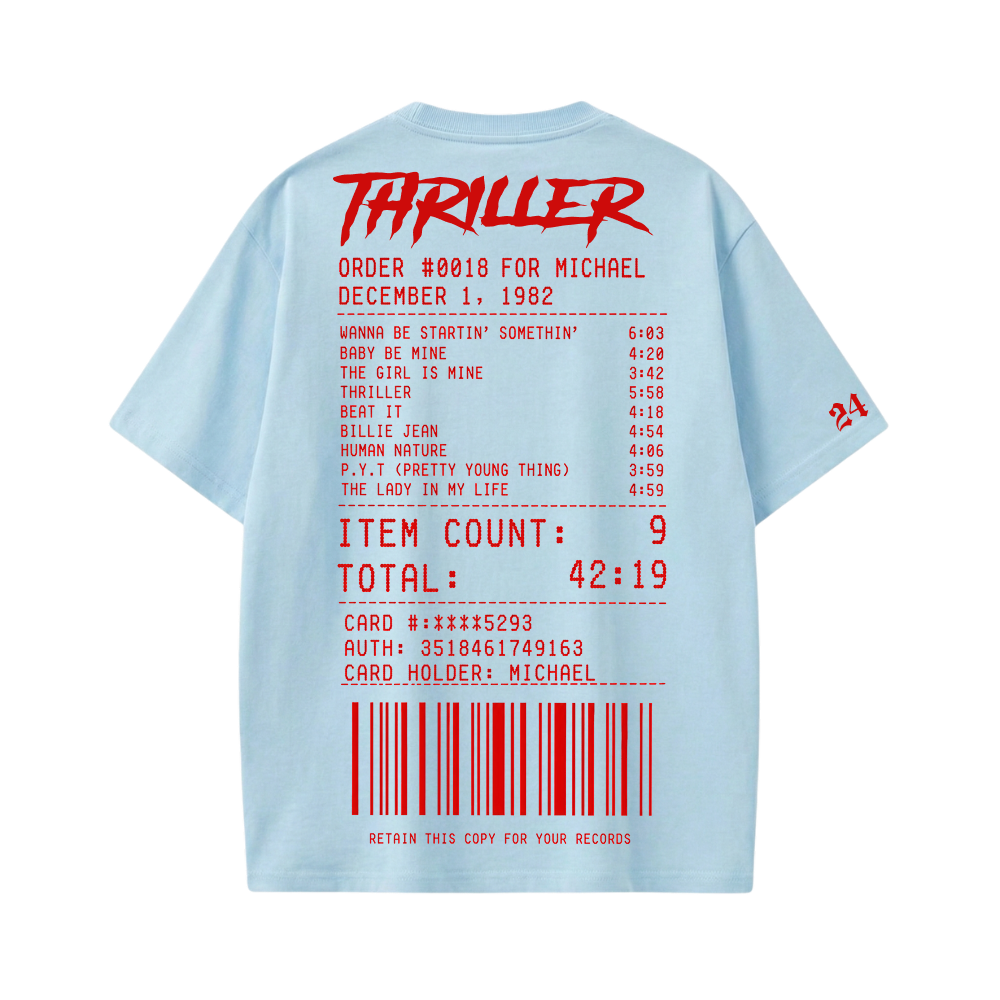 MJ-Thriller tracklist jacket T-shirt(Light Blue)