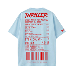 MJ-Thriller tracklist jacket T-shirt(Light Blue)